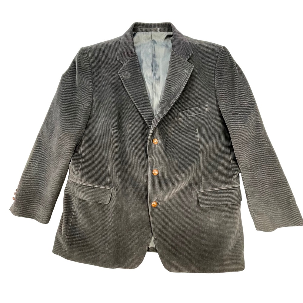 Zagato Grey Corduroy Blazer Mens 50R Three Button Cotton Sport Coat Jacket